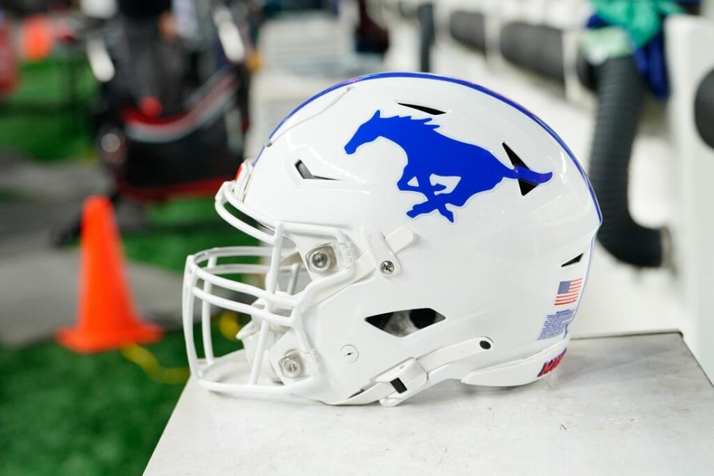 smu, football, helmet, view